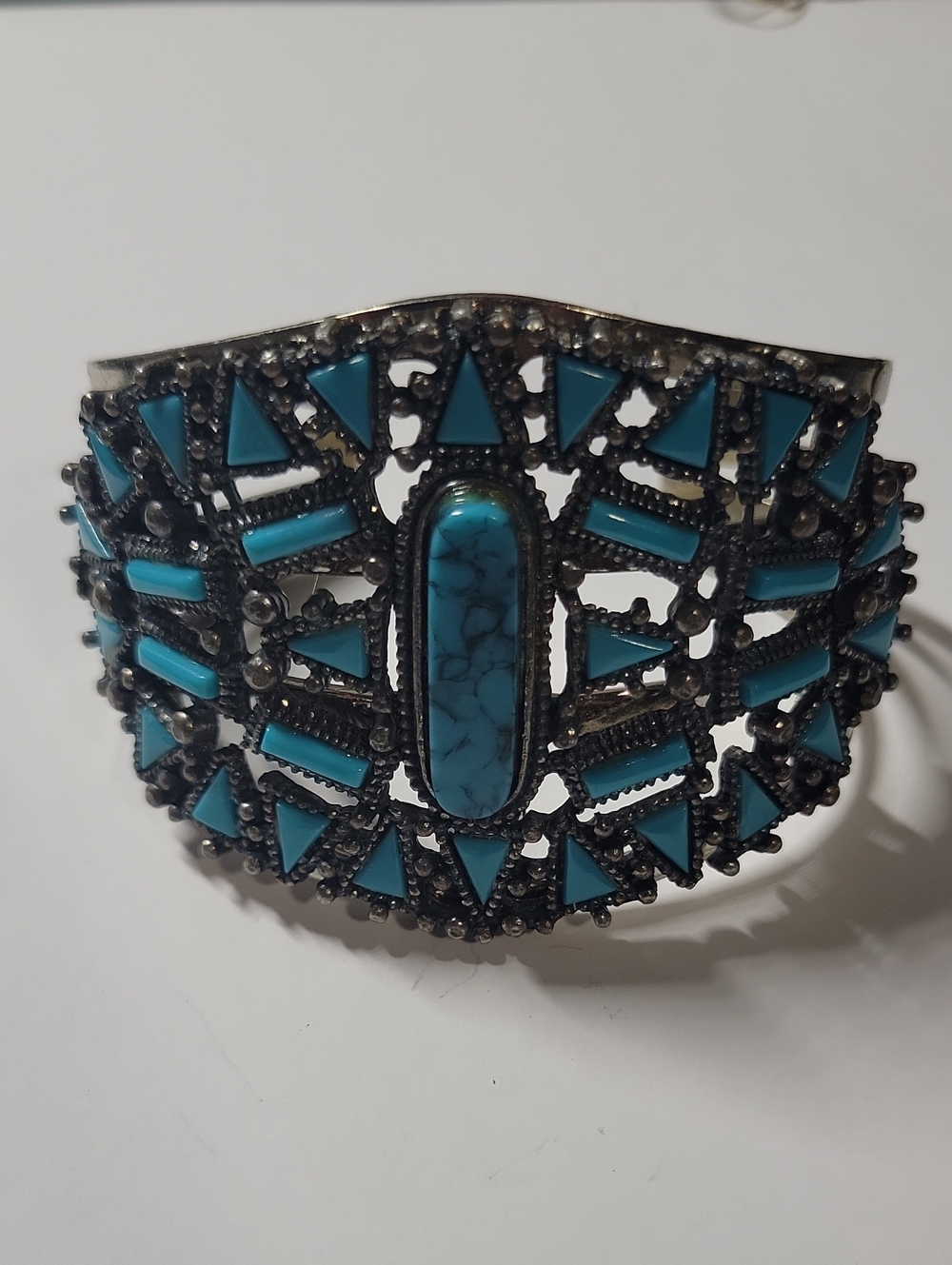 Turquoise Colored Filigree Cuff Bracelet - Women Jewelry